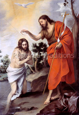 Jesus in Jordan River and John the Baptist