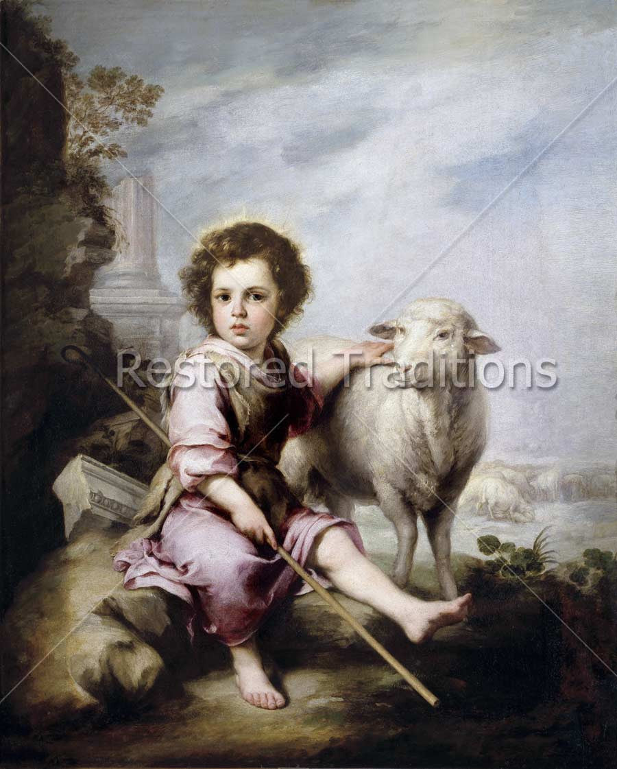 child with lamb and stick