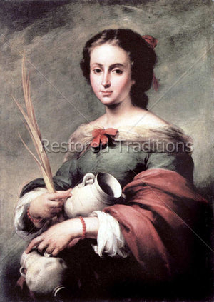 Young woman holding pots and branch