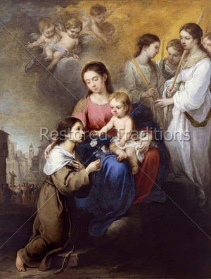young woman kneeling before mother and child
