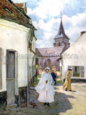 Girl Walking In White Communion Dress