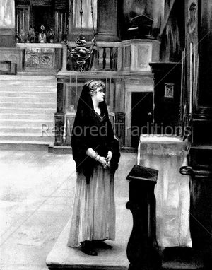 Woman Praying to Virgin Mary in Church