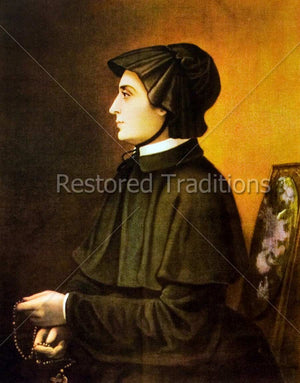 Catholic nun seated holding rosary