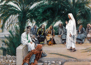 Christ preaching near palm trees