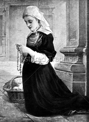 Girl Prays Holy Rosary